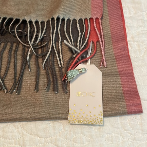 2Chic Scarf.  Tan/blue/coral. NWT - Picture 2 of 2